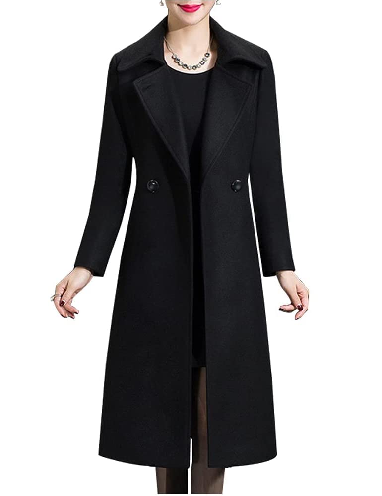 ジャケット・アウター DOUBLE WOOL LONG COAT TJUJUSO Women's Warm Double Wool Peacoat Trench Coat Jacket