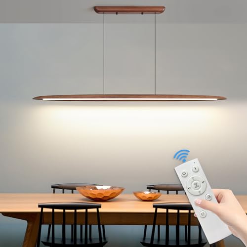 Mikeru Lampe Pendante Linéaire, 130cm Lumières De Table De Billard 3000k/4500k/6000k Luminaire Suspendu Réglable En Hauteur 10%-100% Lampe Pendante LED En...