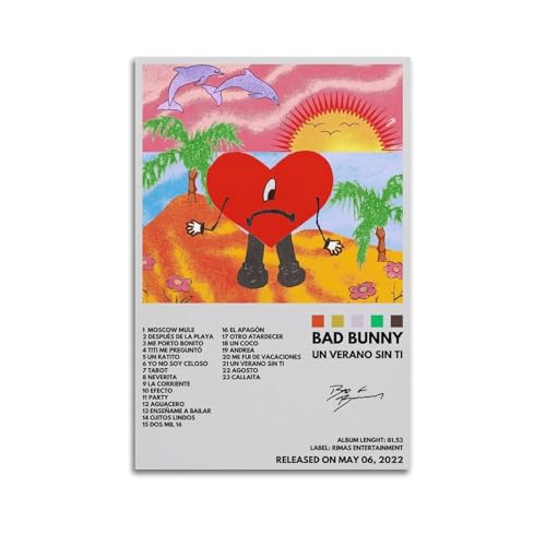 JTFCKH BAD BUNNY Rapper Music Firmado Limited Album Cover Prints Posters Lienzo Arte de pared Habitación Pósters Estéticos Música Aula Dormitorio Decoración de Pared Arte 24x36 pulgadas (60 x 90 cm