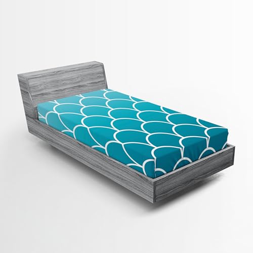 Ambesonne Aqua Ombre 2 Pack Fitted Sheet, Mermaid Tail Squama, Bed Cover All-Round Elastic Deep Pockets 2 Pieces, Package Contains 2 Twin XL Size Fitted Sheets, Blue Aqua