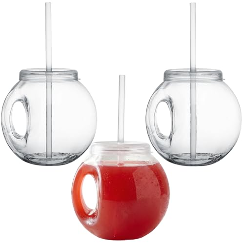 5 1/4 30 oz. Fishbowl-Shaped Straw Reusable Cups with Lid & Straw - 3 piece
