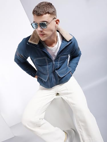 Image of The Indian Garage Co Men Regular Fit Placement Print Bomber Jackets