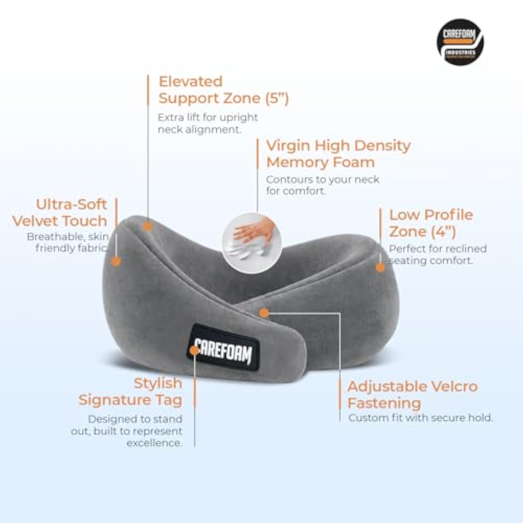 Virgin Memory Foam Travel Neck Pillow, Adjustable Velcro Fastening