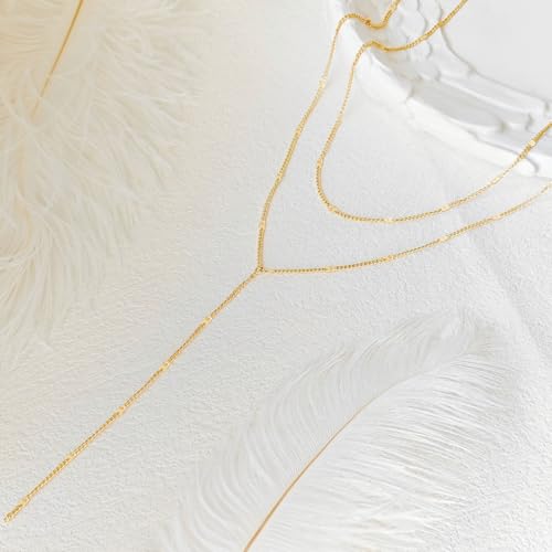 lariat gold necklace for women trendy dainty 14k gold platedsilver layered chain drop necklaces y-shaped necklace jewelry for women gifts