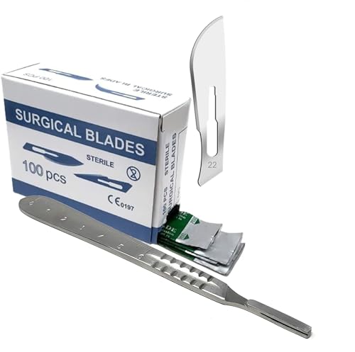 100 SCALPEL STERILE BLADES #22 WITH FREE SCALPEL HANDLE #4