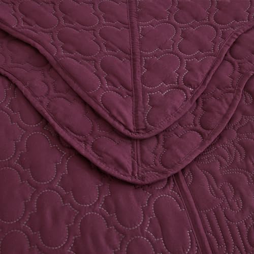 Image of CHIXIN Bedspread Coverlet Set Queen Size - Lightweight Bedding Cover - Ultrasonic Quilting - 5 Piece Reversible Bedspread - Elegant Damask Paisley Pattern (Queen, Purple)
