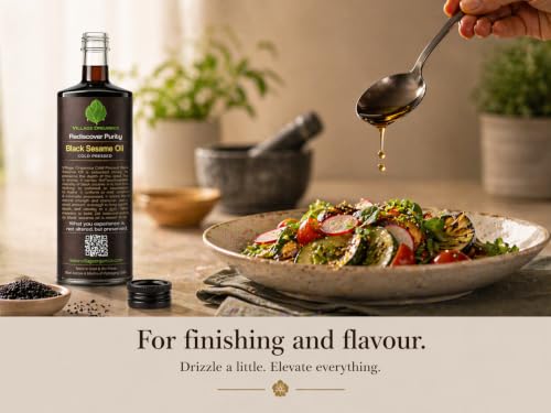 Image of Village-Organica Cold Pressed Black Sesame Oil 750 ml | 100% Pure & Natural Gingelly /Til Oil | Unrefined, Unadulterated | Edible, Hair & Skin Care