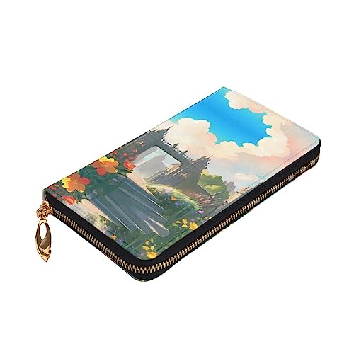 Leather Wallet 7.48 x 4.13 in - Stylish and Durable Wallet for Women with Multiple Compartments and Zipper Design Outside the Castle Gate Pattern3