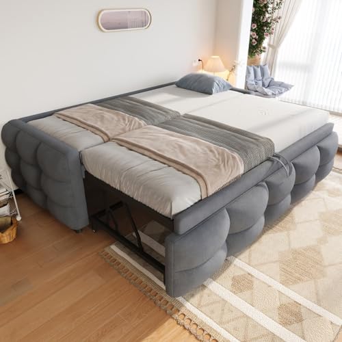 EURHCIO Canapé Lit 90/180x190cm Convertible,Cadre de Lit 2 Personnes Rembourré avec lit Gigogne 90x190,Sommier à Lattes Robuste, Tissu Teddy...