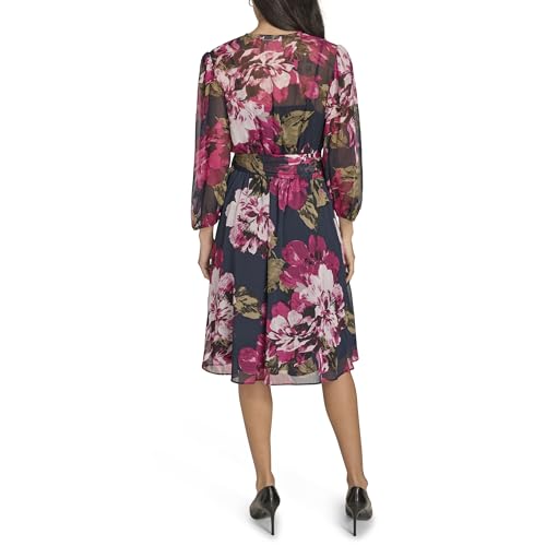 Image of Calvin Klein Women's 3 /4 Balloon Sleeve V-Neck Knee Length Faux Wrap Dress