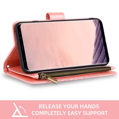 Étui portefeuille Samsung S8 avec protège-écran verre rose - 4