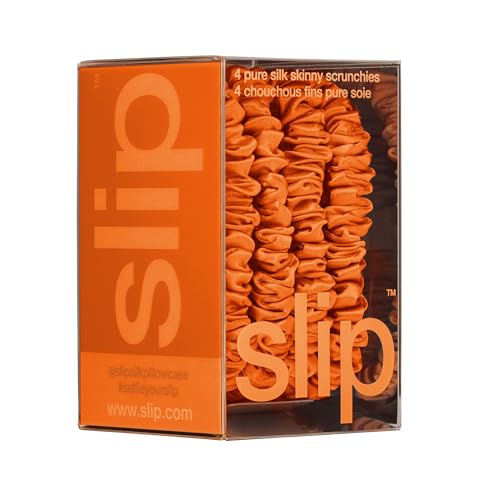 Image of Slip Silk Hair Ties - Skinny Silk Orange Scrunchies, No Damage, No Crease, Anti-Breakage |100% Mulberry Silk | All Hair Types | Made with Proprietary Slipsilk | Set of 4