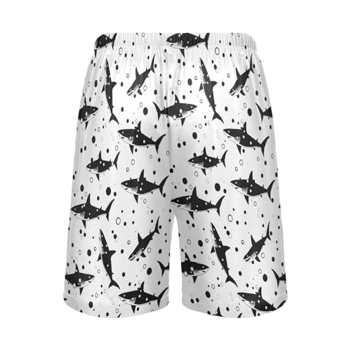 Shark on Black Mens Pajama Shorts Soft Pants Lounge Sleepwear Bottoms with Drawstring & Pockets2