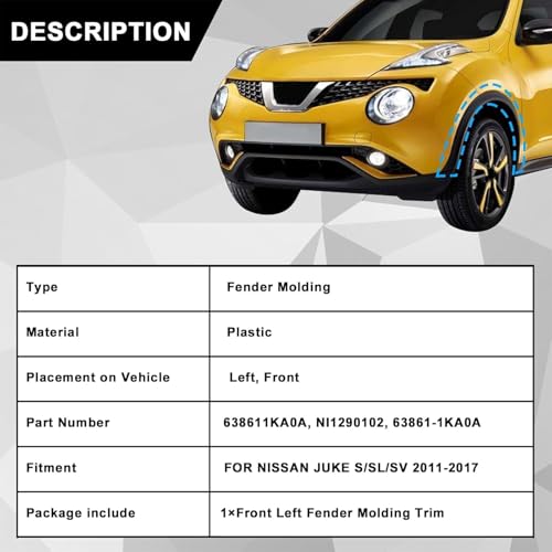 Sekeseauto 63861-1KA0A Front Wheel Arch Molding Trim Left Driver Side Compatible with Nissan Juke S/SL/SV 2011-2017 1.6L l4 Replace# NI1290102 638611KA0A Fender Trim Molding by Sekeseauto - Image 3