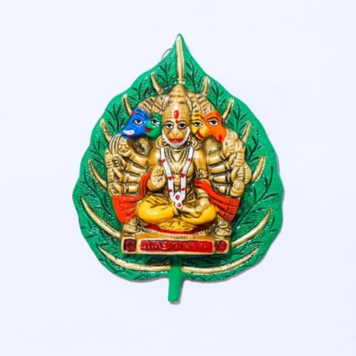 Image of Wall Hanging Metal Panchmukhi Hanuman On Leaf for Door Entrance Statue Wall Hanging Showpiece,Hanuman ji Idol Statue for Home and Office Decor Showpiece Gift (Multicolor, Height-17 CM)