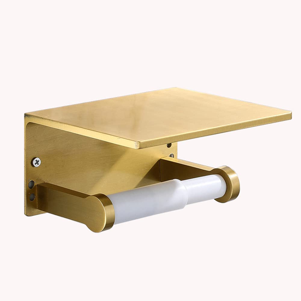 Soporte de papel higiénico premium en oro cepillado con perchero de pared