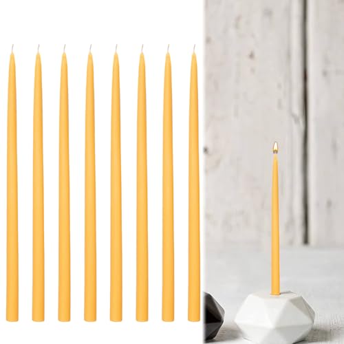 Mlifleue 8 PCS Beeswax Candles, 17cm Taper Beeswax Candle Set, Dinner Candles, Long-Burning Orange Candle for Air-Purifying, Rustic Table Decor & Holiday Events, Dripless & Smokeless
