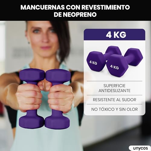 unycos - Pesas y Mancuernas Antideslizantes【Hierro | Neopreno】de 1 kg a 10 kg - Suaves al Tacto para Hombres y Mujeres, Diseño Ergonómico, Anti-Rodadura, Gimnasio en Casa, Fitness - Imagen 3