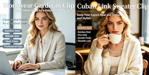 Image of Chain Collar Pins Heart Stone Cardigan Sweater Clip Top Cinch Clip