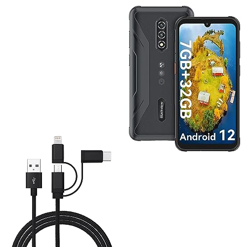 BoxWave Cable Compatible with Blackview BV5200 - AllCharge 3-in-1 Cable - Jet Black