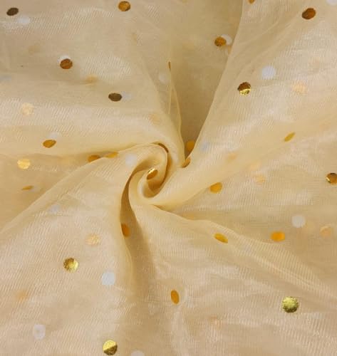Image of SATYAM KRAFT 5 Meter Multipurpose Net Fabric Cloth for Diwali,Deepawali,New Year Setup for Home, Ganpati Decoration Item, Pooja Background, Mandap & Festive Decor. (Golden Polka Dot) (5 Meter)