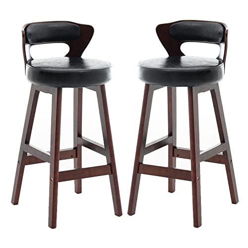 Tabouret de bar rembourré polyuréthane cuisine lot de 2 sièges hauts avec repose-pieds noir