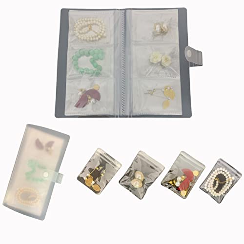Tidy Heal Transparent Jewelry Storage Book Organizer,Jewelry Organizer,Clear Plastic Jewelry Book Organizer,Jewelry Travel Organizer Bag With Pockets (84 Card Slots and 50 Ziplock Bags)