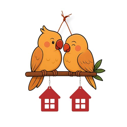 Image of GiftOday Cute Pair Of Parrot Wooden Wall Hanging for Home & Kitchen Decor | Decorative Items for Livingroom | Modern Artworks Items | Peace Charm Door Accent Decorative Hangings Size-18 x 30 CM