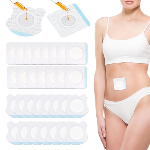 30pcs Castor Oil Belly Button Pack Wrap, Self-Adhesive Disposable Castor Oil Patches Spunlace Cloth Compress Castor Oil Organic Cover Pads, Oil Not Included (Tiger-Shape + Square)