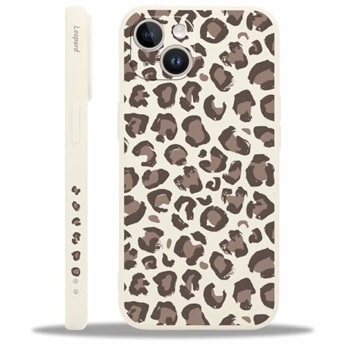 Saqmkil Funda para iPhone 13, Aesthetic Diseño de Leopardo Dibujos Protector de Cámara Carcasa, Suave Mate Silicona TPU Mujeres Antigolpes Case para iPhone 13 6,1'', Beige