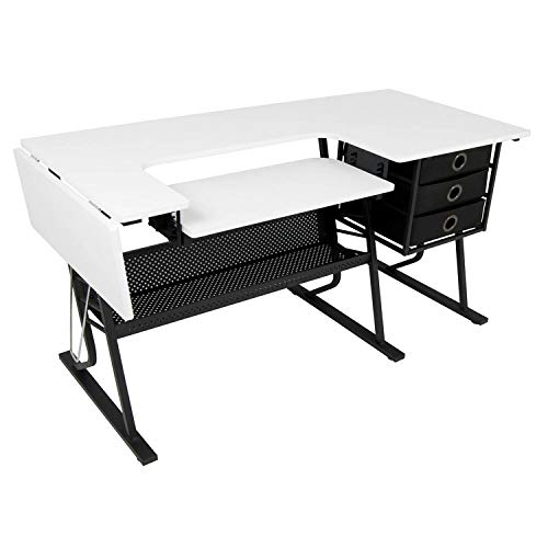 Sew Ready Eclipse Hobby Sewing Center Craft Table Sturdy Computer Desk With Drawers In Black/White, 13362 #TOP6
