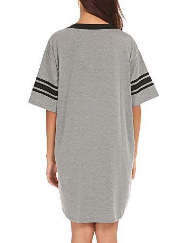 Ekouaer Womens Nightgown Cotton Sleep Shirt V Neck Short Sleeve Loose Comfy Pajama Sleepwear,A Grey,Xx-Large #TOP3