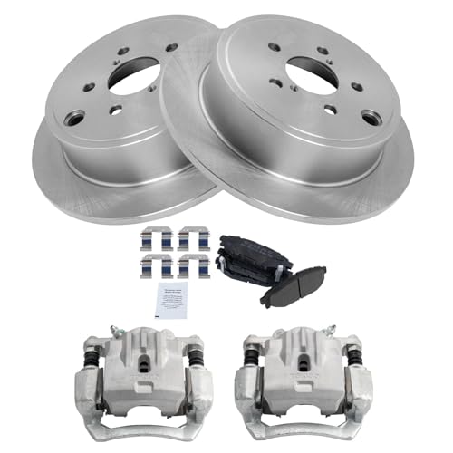 Image of TRQ Rear Brake Pad and Rotor Set Semi Metallic Rotors Calipers | For 2010-2014 Subaru Legacy 2010-2014 Outback