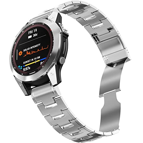 Miimall Compatible Fenix 7/6/5 Bands, 22mm Titanium Alloy Metal Quick Release Easy Fit Strap Watch Band for Fenix 7/Fenix 6 Pro/Fenix 5/Fenix 5 Plus/Approach S60/S62/Quatix 6 (Silver)