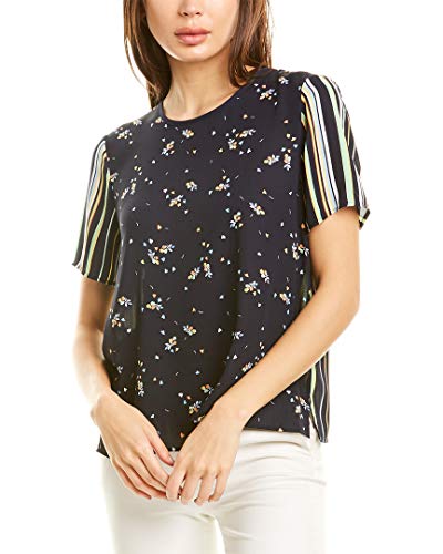 Vince Camuto Short Sleeve Whimsical Petals Blouse Caviar LG