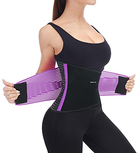 Back Support Brace Belt for Men & Women, Breathable Lumbar Support Belt, scoliosis back brace, Waist Relax Lower Back Pain & Sciatica Pain Relief with 6 reinforced Bones Purple-L