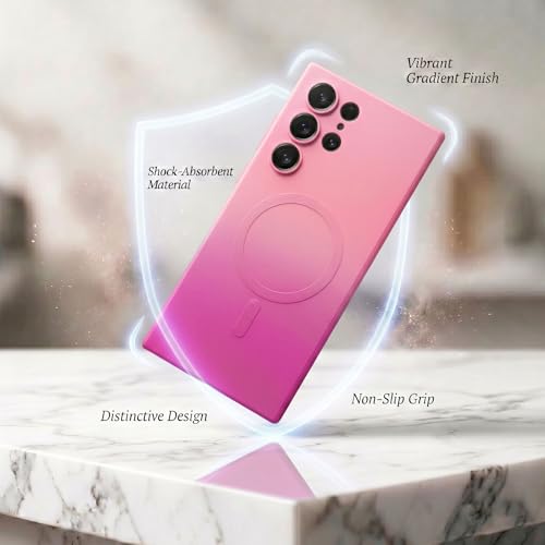 Image of amazon basics Gradient Mag-Safe Case for Samsung Galaxy S22 Ultra | Soft Silicone Shockproof Cover with Camera Protection | Slim Lightweight Design | Smooth Touch & Durable - Light and Dark Pink