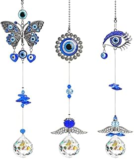 YU FENG 3pcs Evil Eye Suncatchers with Crystal Prism Balls Window Hanging Decoration Ornament Sun Catchers Rainbow Maker Pendant