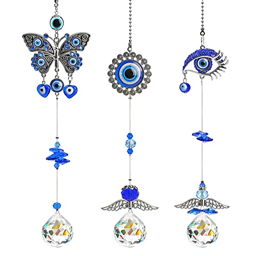 3pcs Evil Eye Suncatchers with Crystal Prism Balls Window Hanging Decoration Ornament Sun Catchers Rainbow Maker Pendant