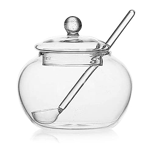 Rwaken Sugar Bowl Clear Glass with Clear Lid and Sugar Serving Spoon, 12 Ounces, Sugar Canister, Kitchen Canisters Sugar Dispenser,ZRO-028