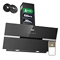 CIARRA CBCB9736F Classe A+++ Cappa Aspirante Inclinata 90cm 650m³/h 2 dimmerabile Luce Led Tocco Controllo con Filtro Carbone CBCF003 Riciclaggio Evacuazione Nero