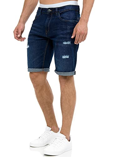 Indicode Hombres Caden Jeans Shorts | Pantalones Cortos Vaqueros con 5 Bolsillos Holes - Dark Blue XXL