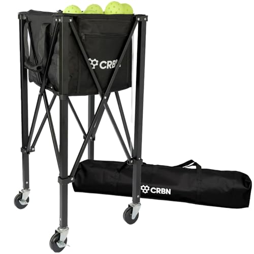 CRBN Pickleball Ball Hopper with Wheels - Carries 100 Balls with Fully Collapsible Frame - Easy to Carry & Store