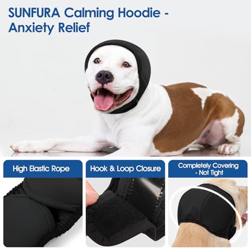 Image of Dog Calming Hoodie Dog Ear Wrap Noise Protection Ear Muffs for Dogs | Water Resistant Ear Cover Anxiety Relief, for Firework, Grooming, Thunderstorms, Swimming, Bathing, Black S