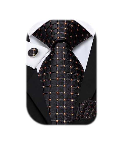 Image of Hi-Tie Men Ties Sets Silk Stripe Paisley Necktie Pocket Square Cufflinks for Business Wedding