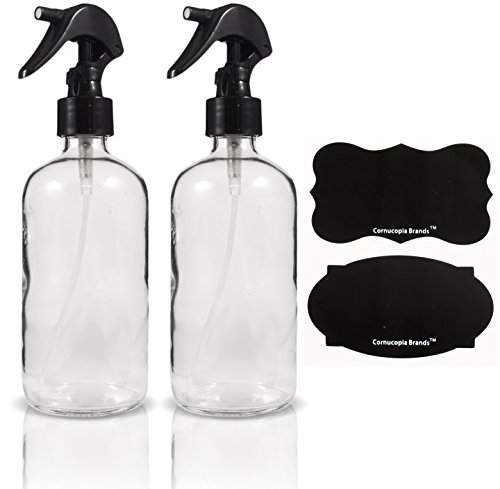 8oz Clear Glass Refillable Spray Bottles with Reusable Chalk Labels (2 Pack)