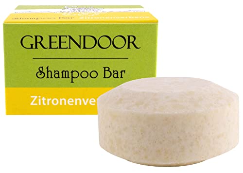 Veganer GREENDOOR Shampoo Bar Zitronenverbene 75g, festes mildes Haarshampoo ohne Silikone für alle Haartypen, Naturkosmetik mit Bio Sheabutter / Aloe Vera, natürliche Haarpflege für Damen und Herren Cover