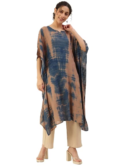 Image of Maaesa Women Handcrafted Tie & Dye Rayon Crepe Kaftan Kurta | Casual Wear | Flowy Kaftan Style | Lightweight & Breathable Fabric