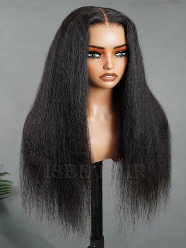 Image of ISEE Glueless Wigs Human Hair 7x5 Lace Kinky Straight Wig For Women 22 Inch