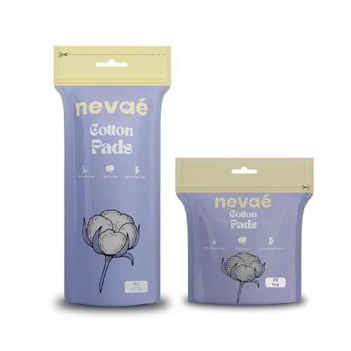 Image of Nevae Cotton Pads for Face (70 pcs) | 100% Pure Cotton | Soft, Lint-Free, Double Sided | Makeup Remover, Toner & Skincare Use | (50 Pcs each+20 Pcs each)